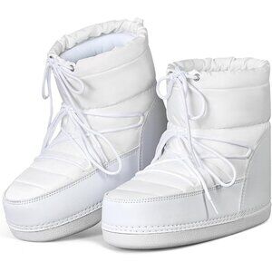 Women's White Winter Snow Boots Anti-Slip Lace-up Ankle Booties with Lining